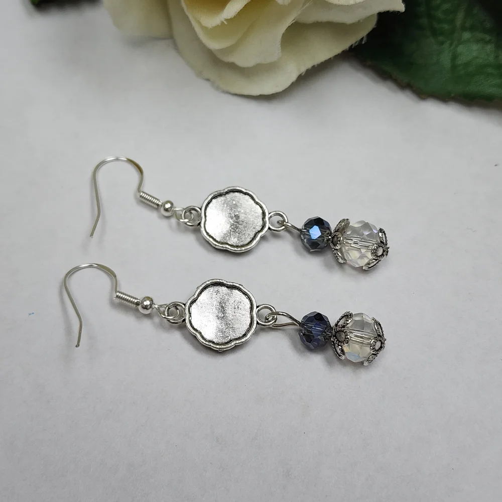 Hand Crafted Dangle Earrings With AB Crystals And Silver Toned Flowers - Picture 6 of 7